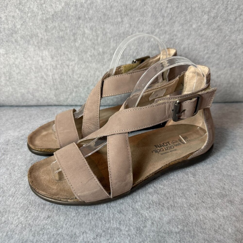 NAOT Rianna Size 38 US 7 Womens Nude Taupe Leather‎ Criss-Cross Strappy Sandals